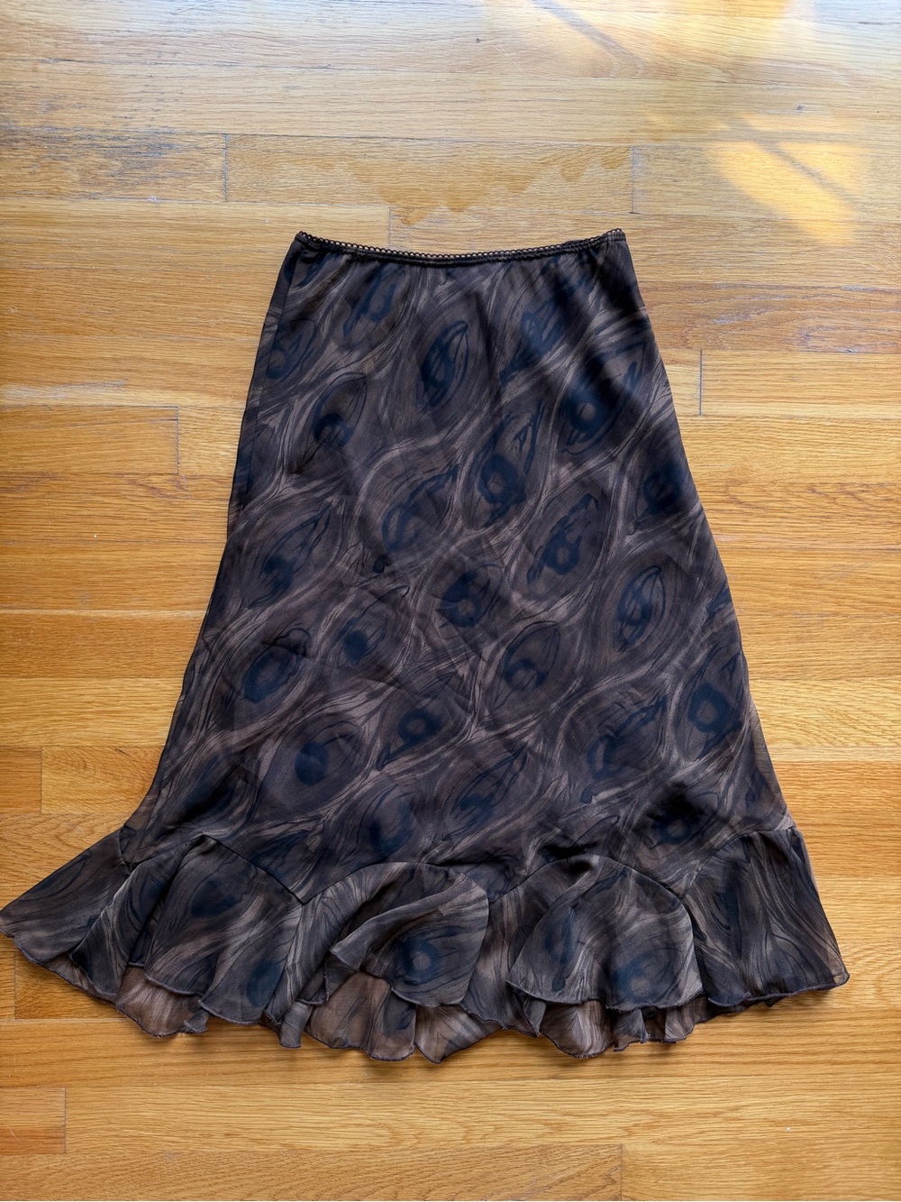 Vintage La Belle Sheer Peacock Ruffle Skirt – Size 3